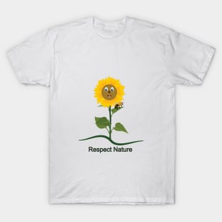 Sunflower cartoon with bee on the leaves T-Shirt